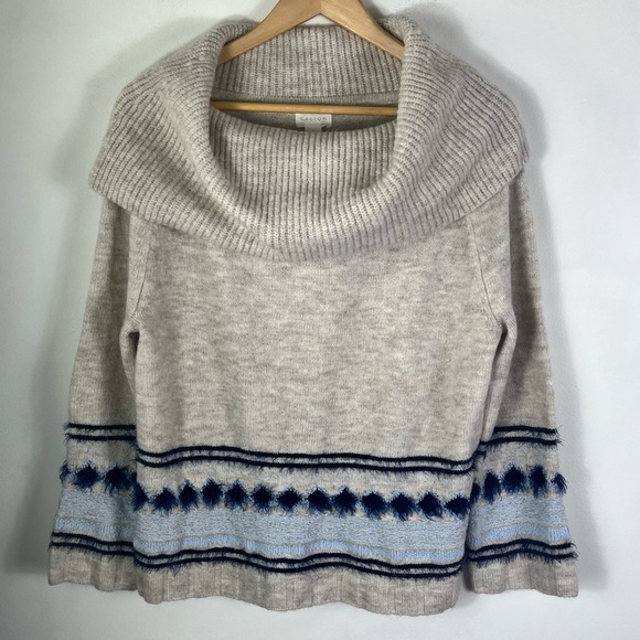 Caslon Cowl Neck Oatmeal Fair Isle Convertible chunky knit Sweater - Picture 6 of 11